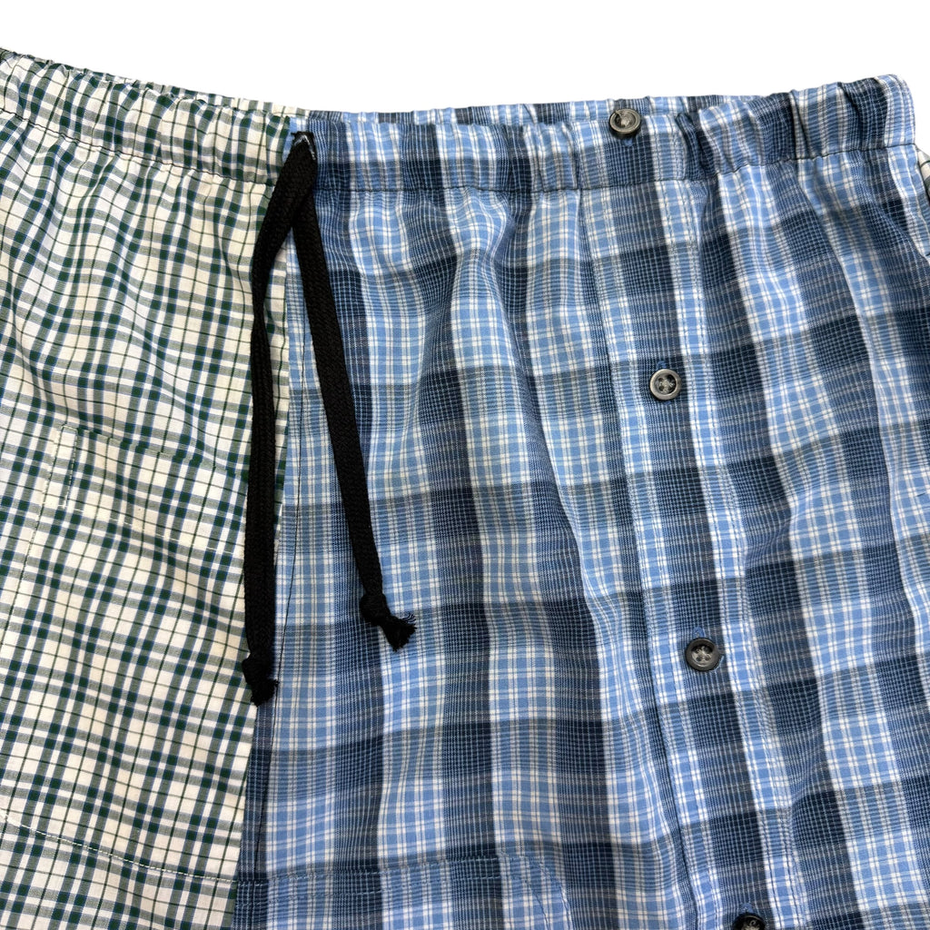 Blue Plaid Button Up Shorts. O/S