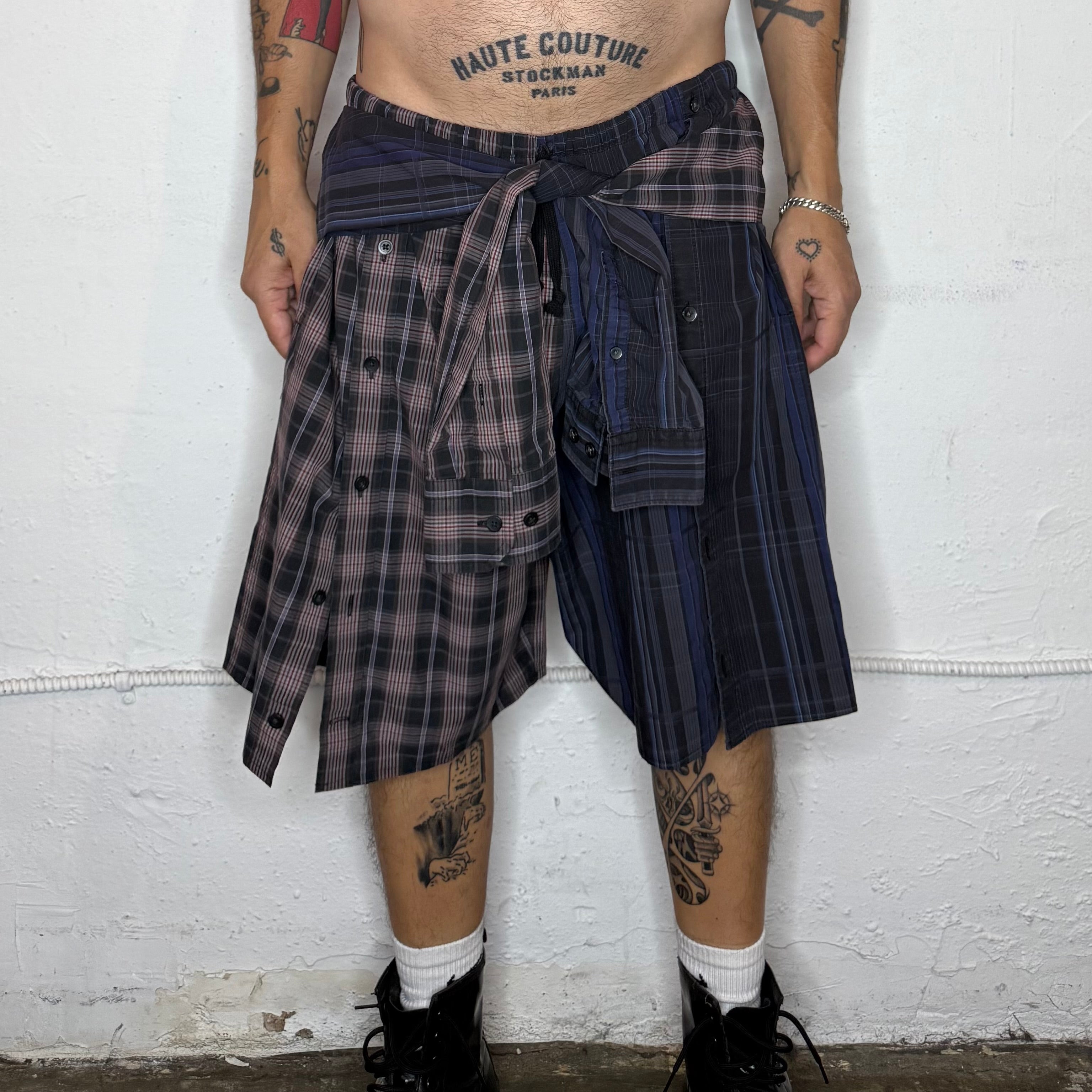 Green Plaid Button Up Shorts. O/S
