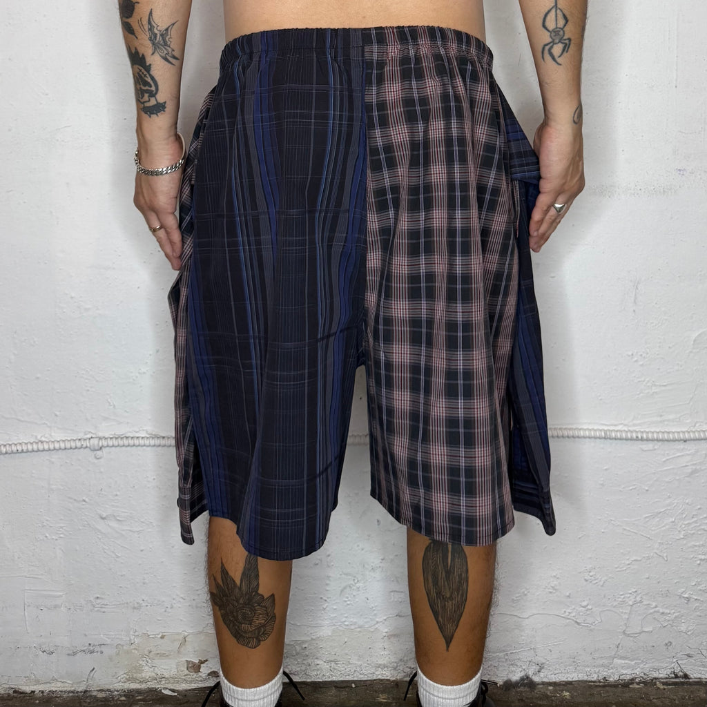 Green Plaid Button Up Shorts. O/S