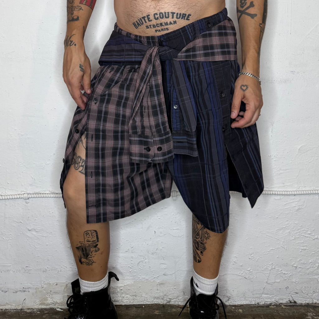 Green Plaid Button Up Shorts. O/S