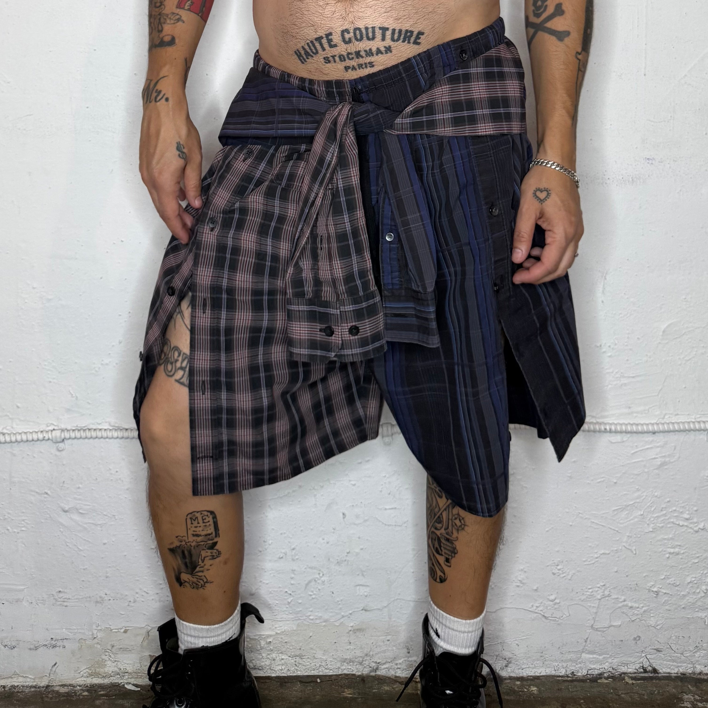 Green Plaid Button Up Shorts. O/S