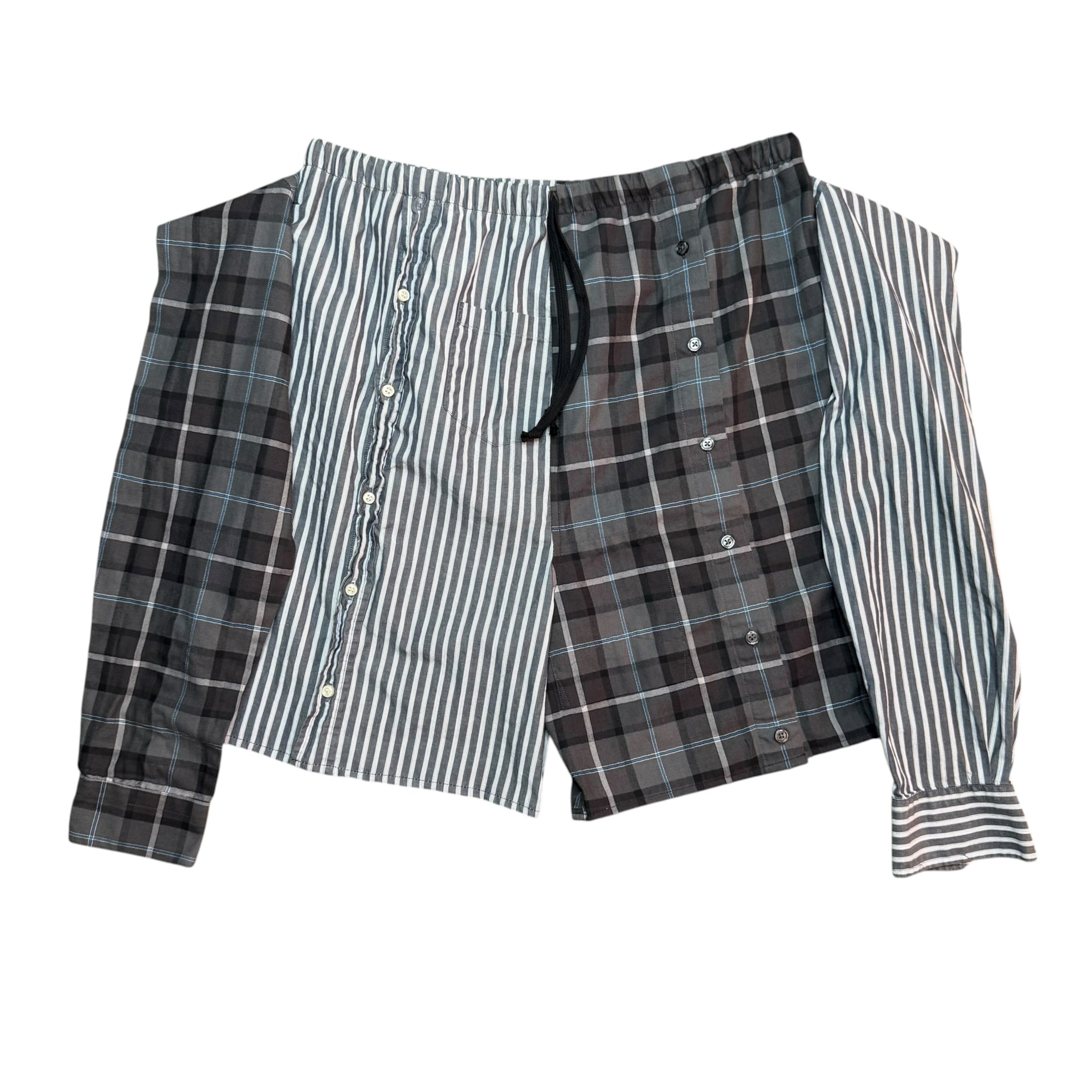 Grey Plaid Button Up Shorts. O/S