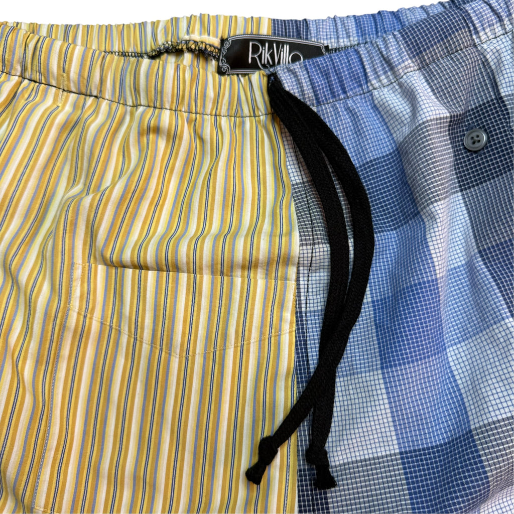 Yellow Plaid Button Up Shorts. O/S