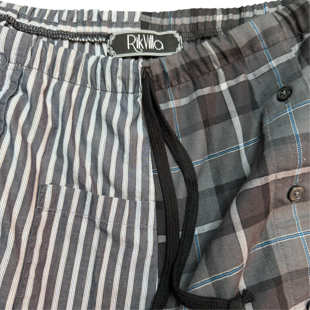 Grey Plaid Button Up Shorts. O/S