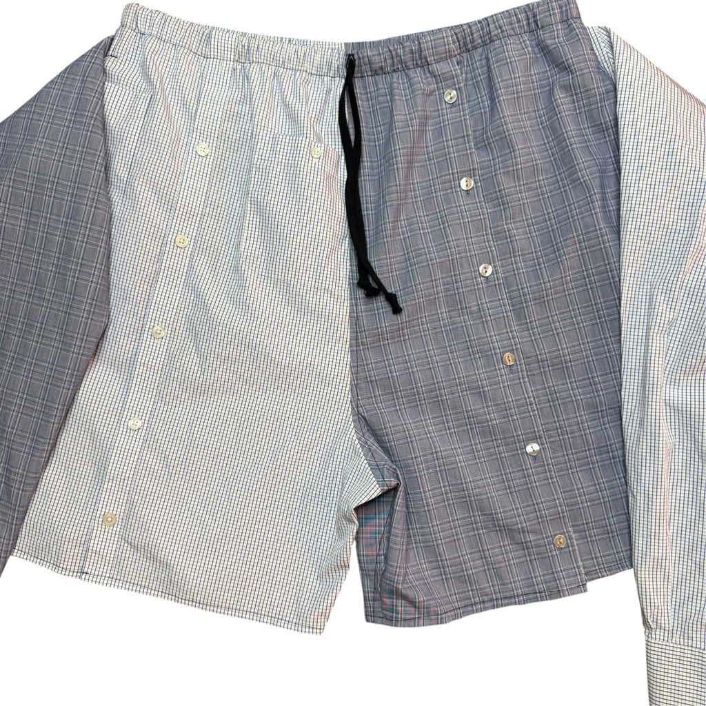 Blue Check Button Up Shorts. O/S