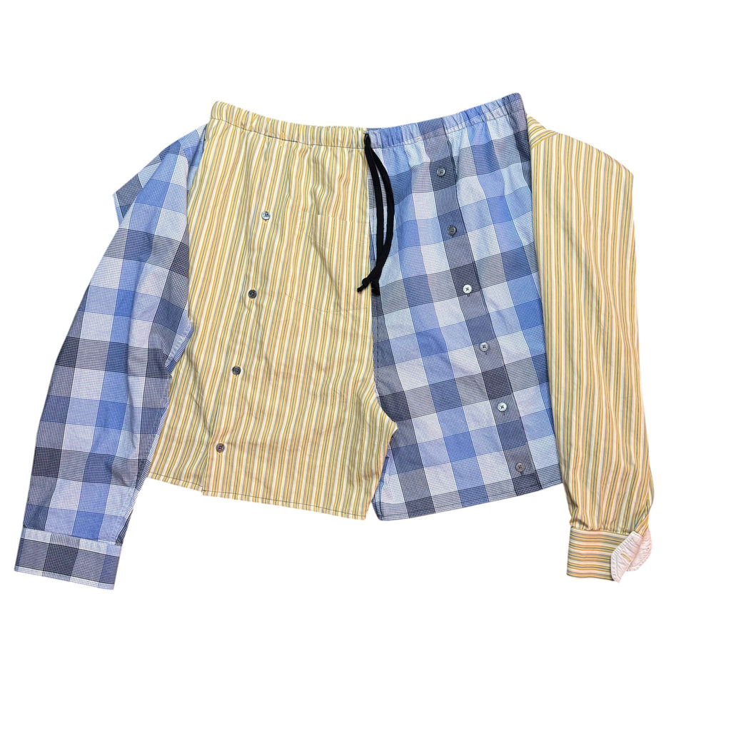 Yellow Plaid Button Up Shorts. O/S