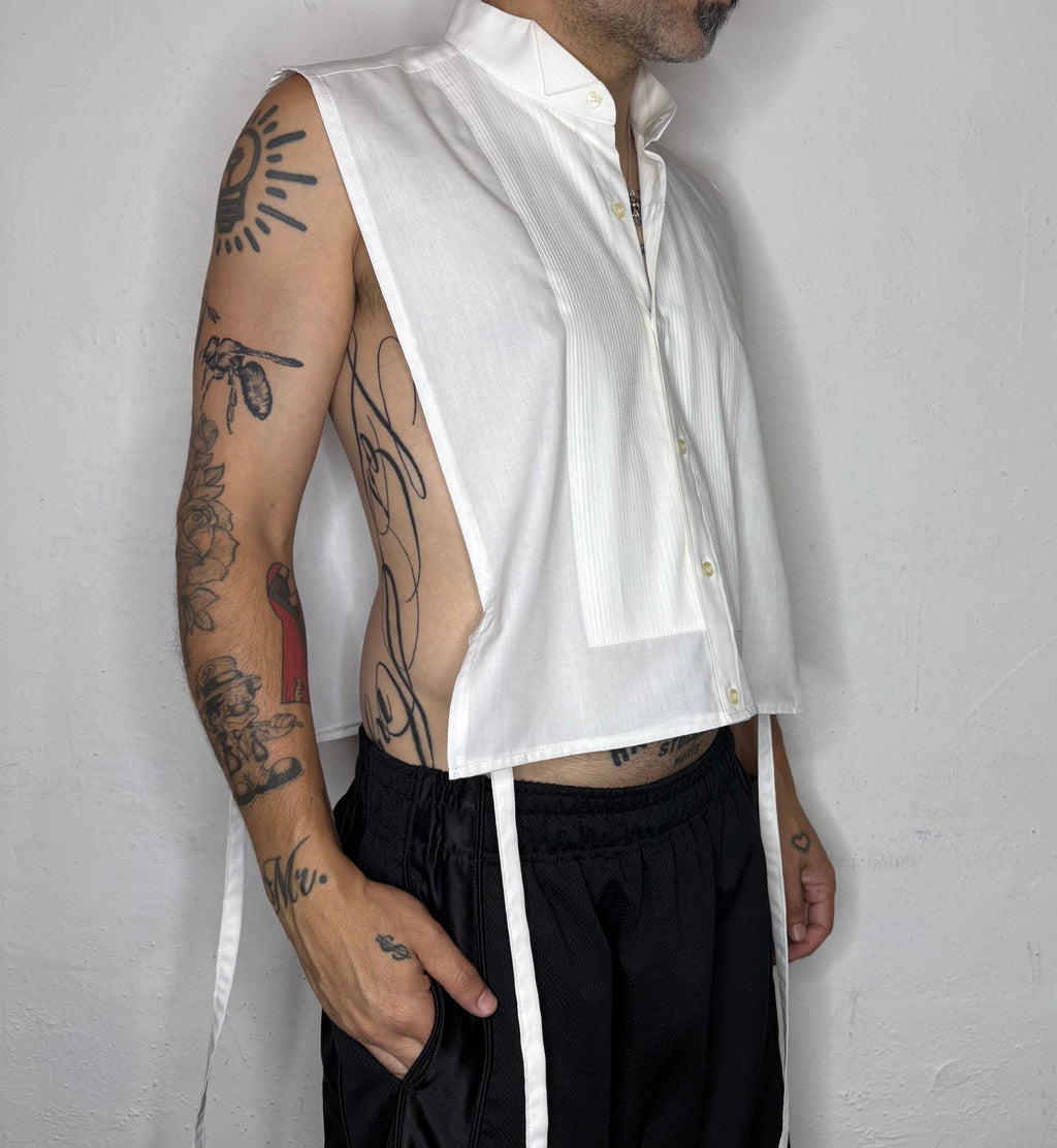 Tuxedo Crop Open Side Shirt. O/S