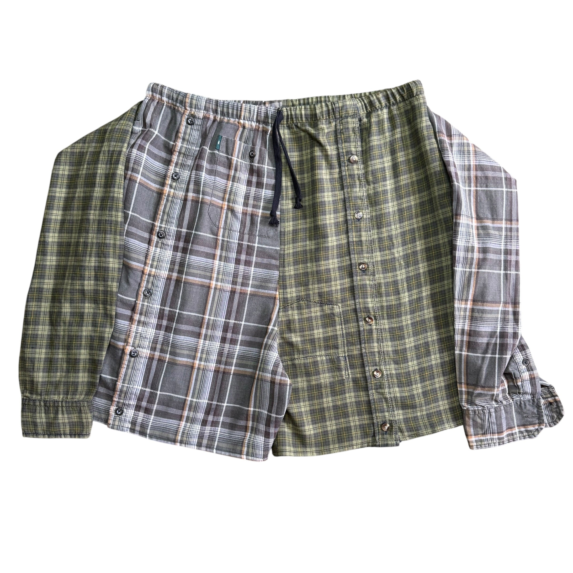 Green Plaid Button Up Shorts. O/S