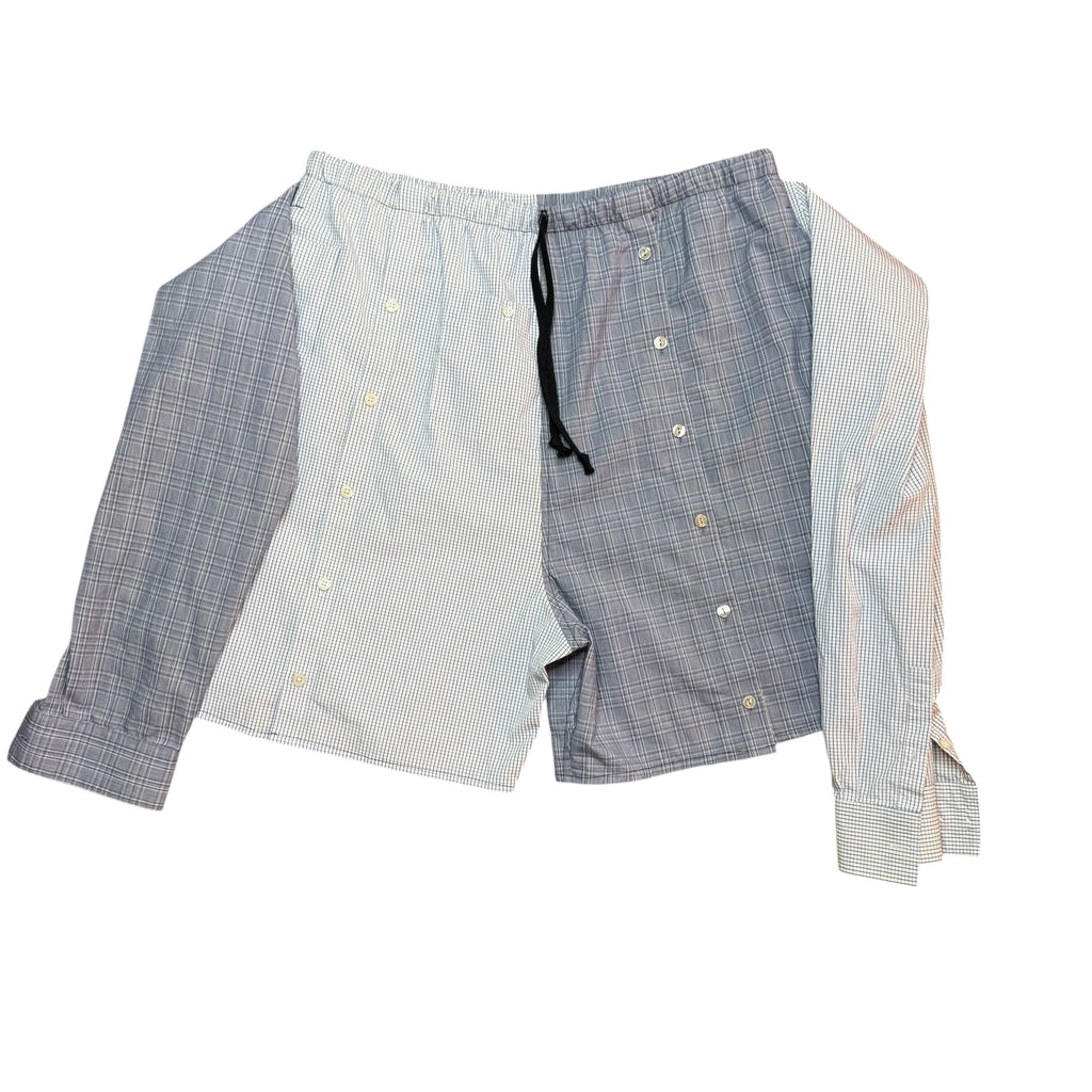Blue Check Button Up Shorts. O/S