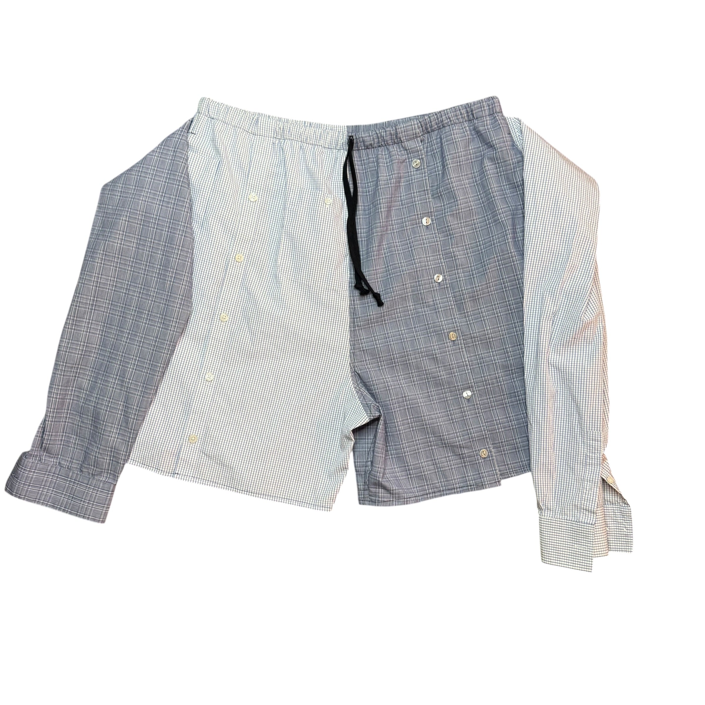 Blue Check Button Up Shorts. O/S