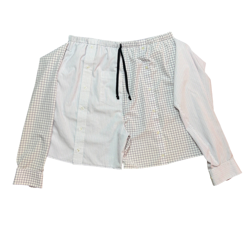 White Plaid Button Up Shorts. O/S