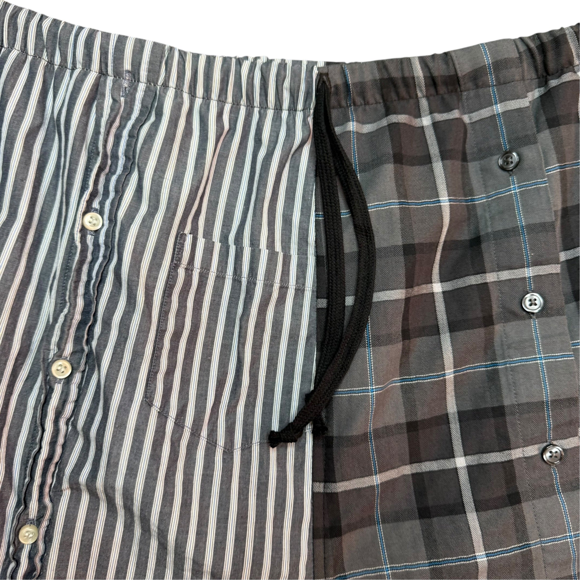Grey Plaid Button Up Shorts. O/S