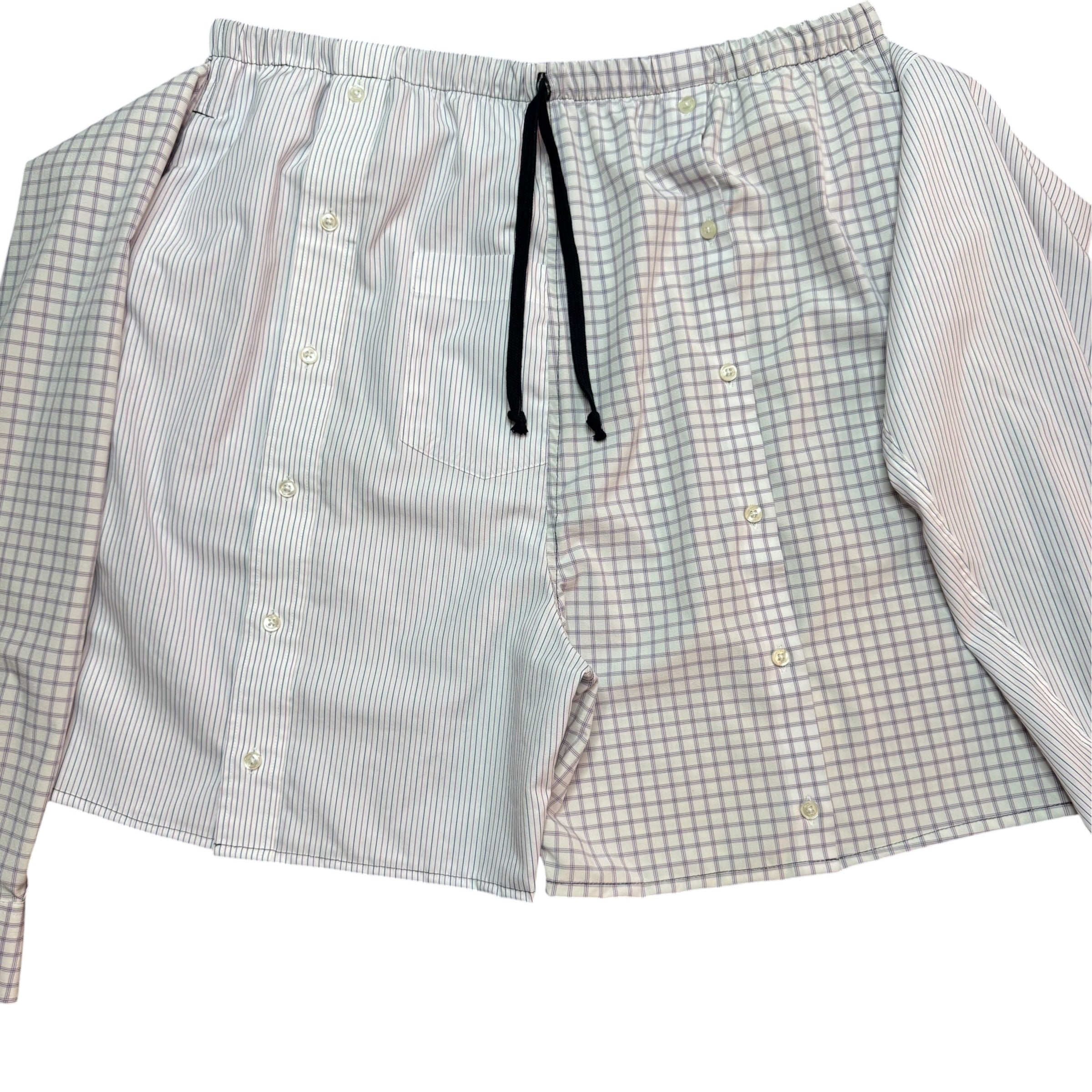 White Plaid Button Up Shorts. O/S
