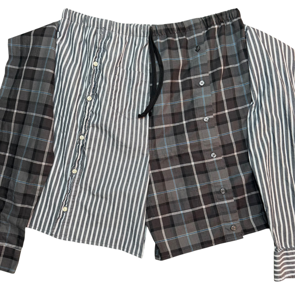 Grey Plaid Button Up Shorts. O/S