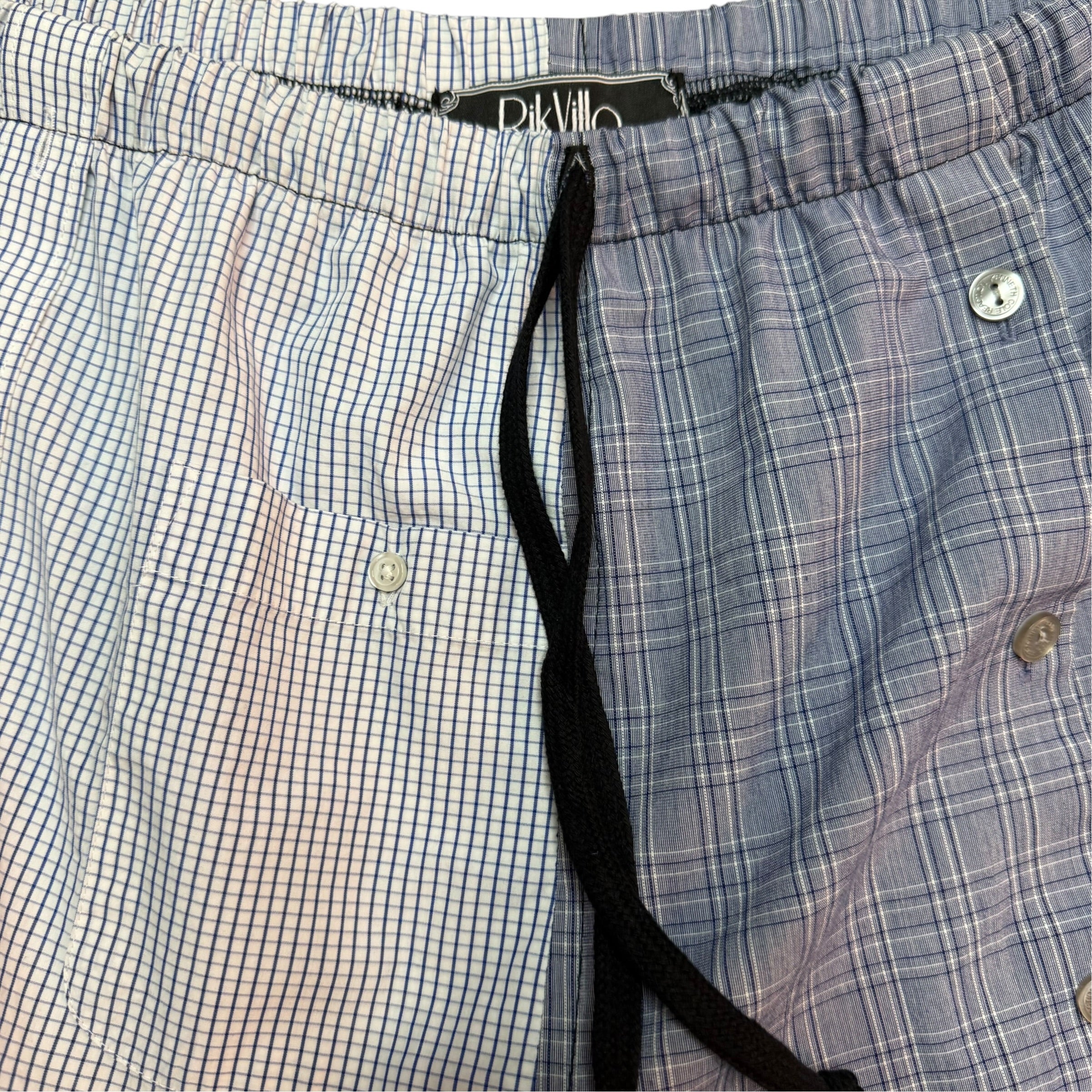 Blue Check Button Up Shorts. O/S