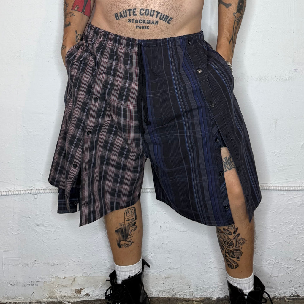 Green Plaid Button Up Shorts. O/S