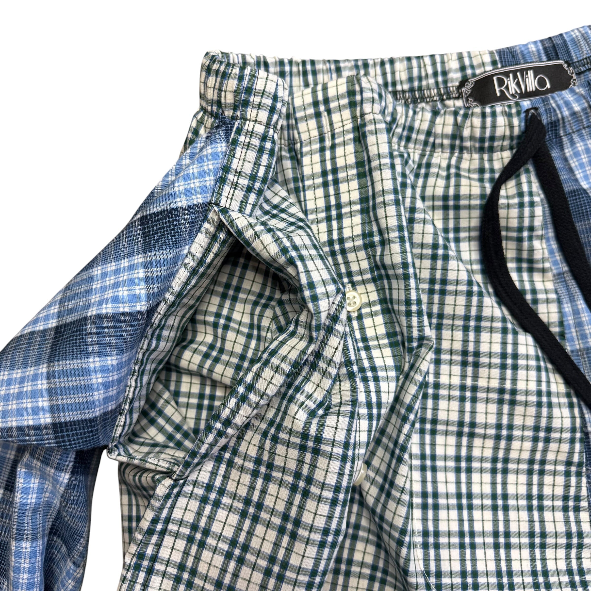 Blue Plaid Button Up Shorts. O/S