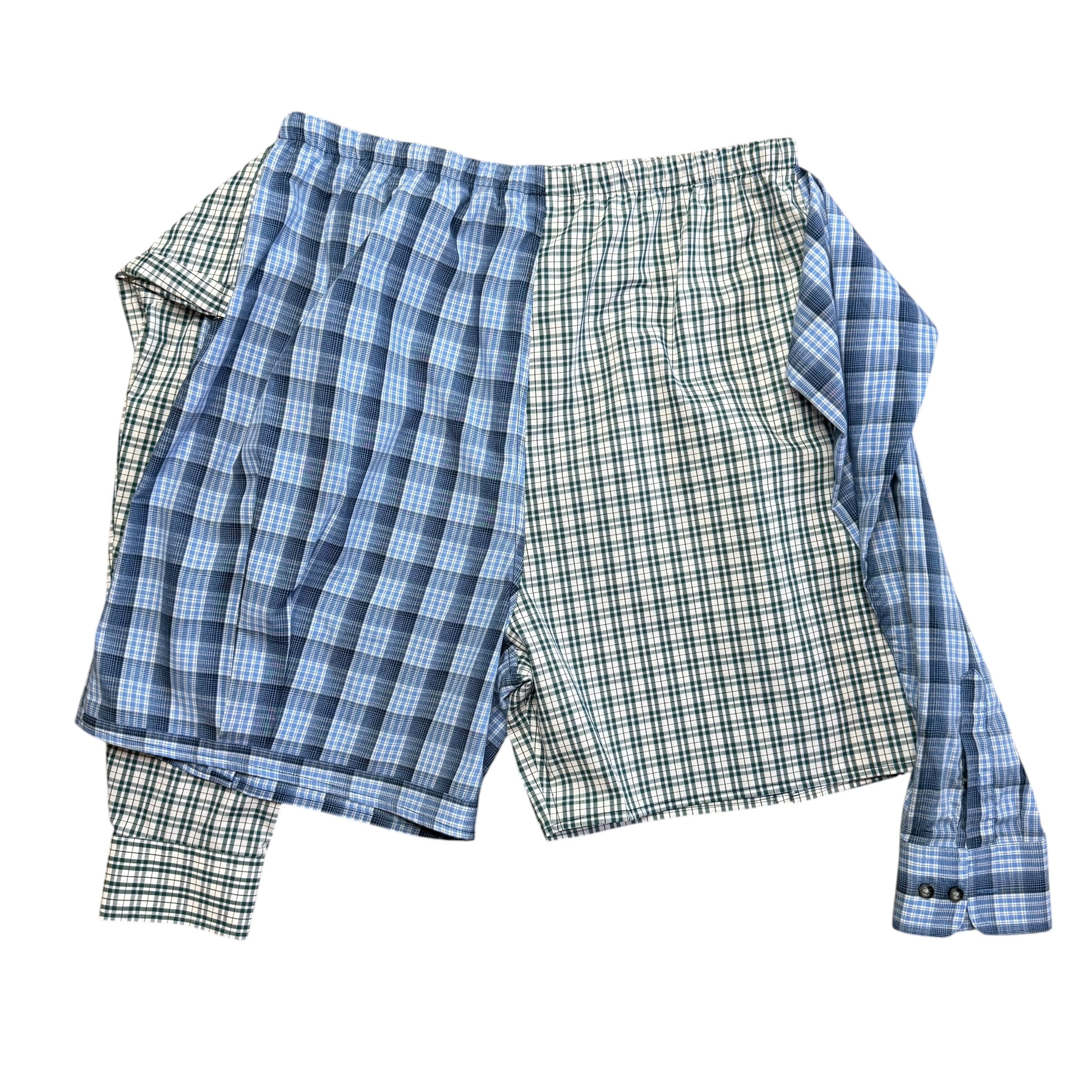 Blue Plaid Button Up Shorts. O/S