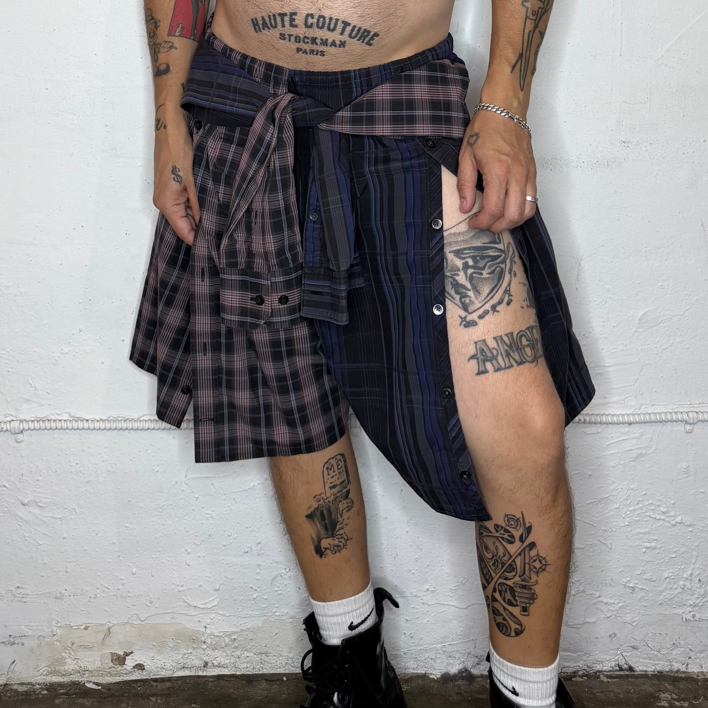 Green Plaid Button Up Shorts. O/S