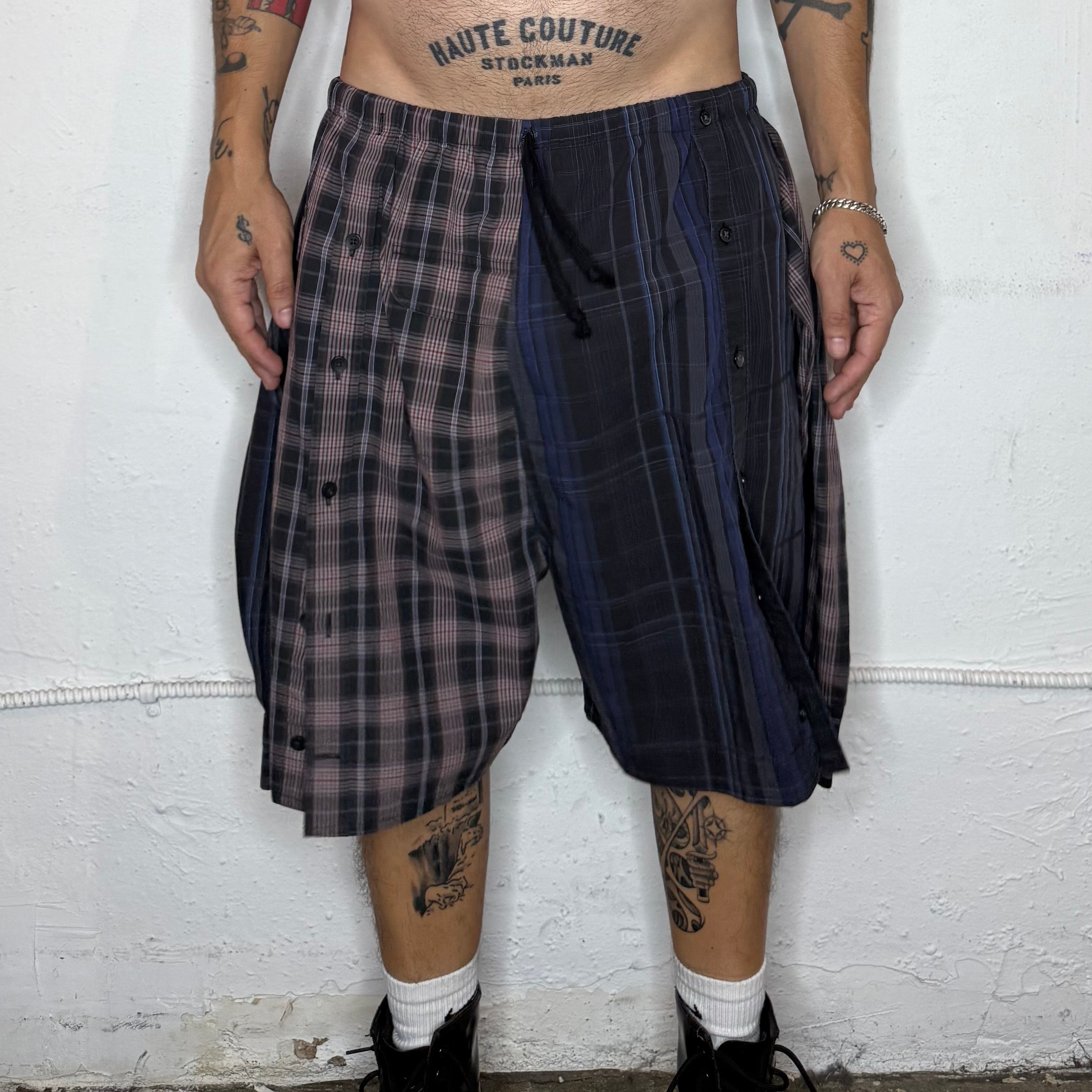 Green Plaid Button Up Shorts. O/S
