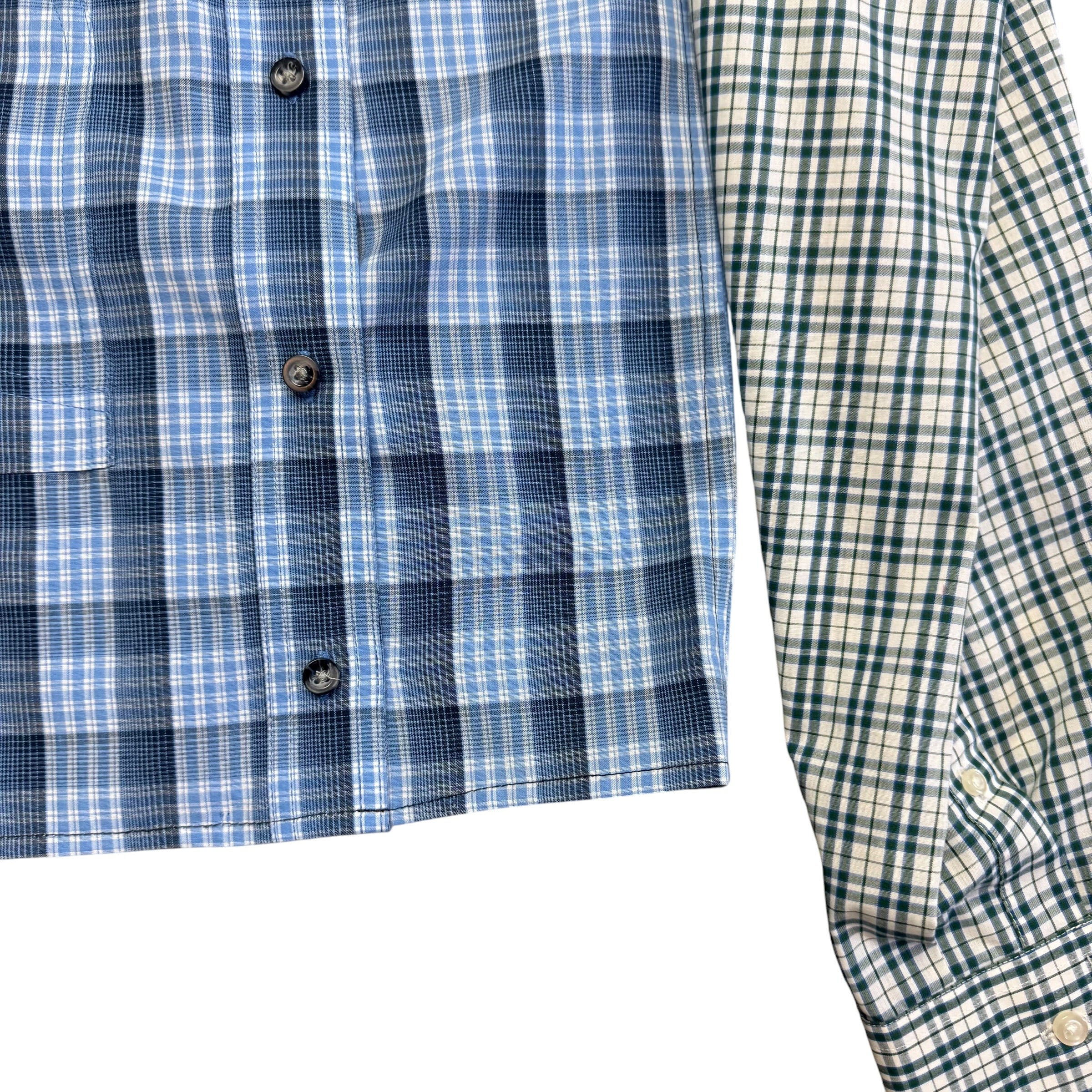 Blue Plaid Button Up Shorts. O/S